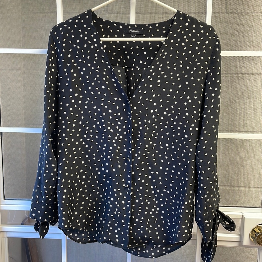 madewell silk blouse Black with white stars size s